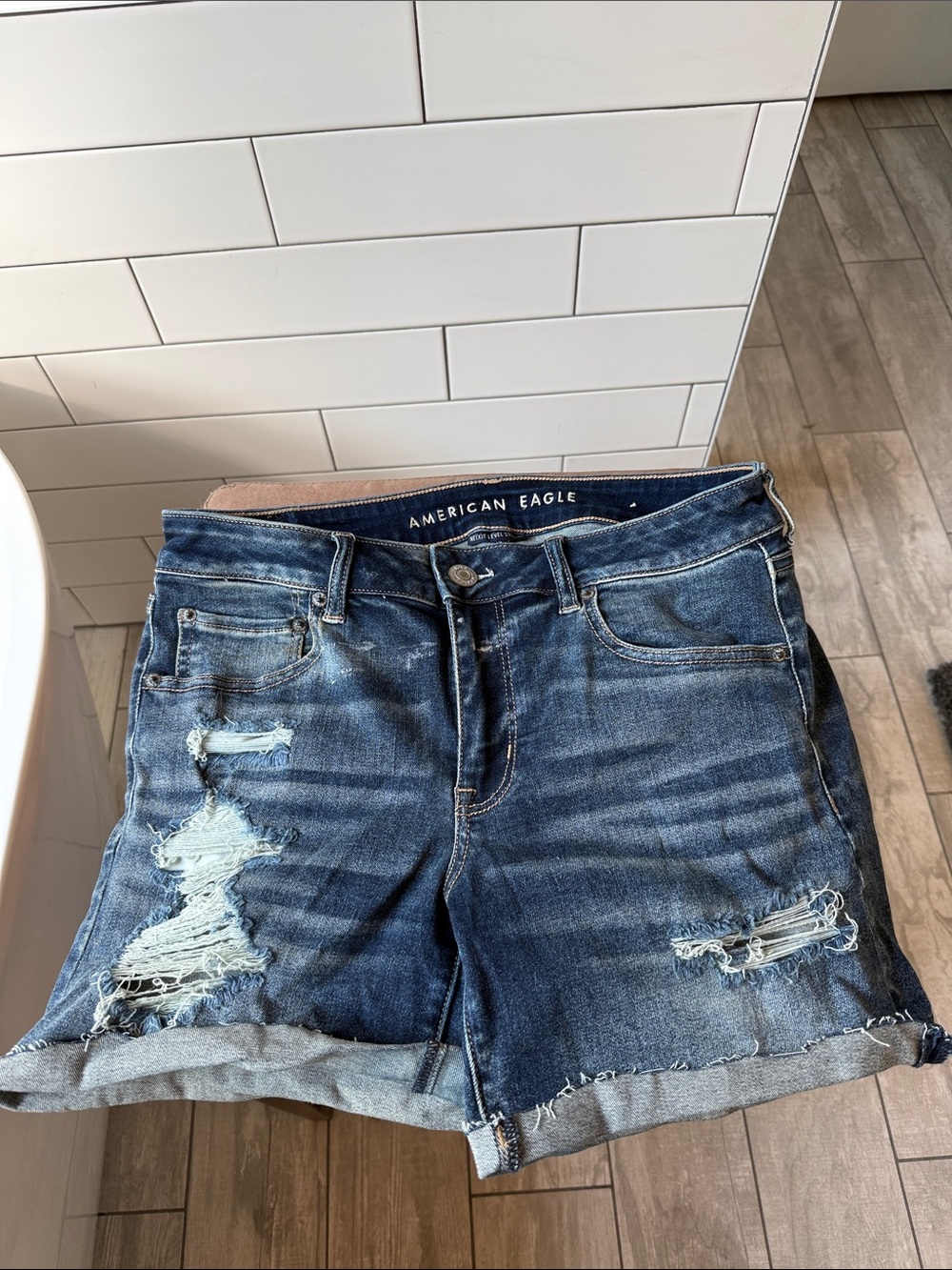 American Eagle Outfitters Distressed Dark Blue Denim Shorts